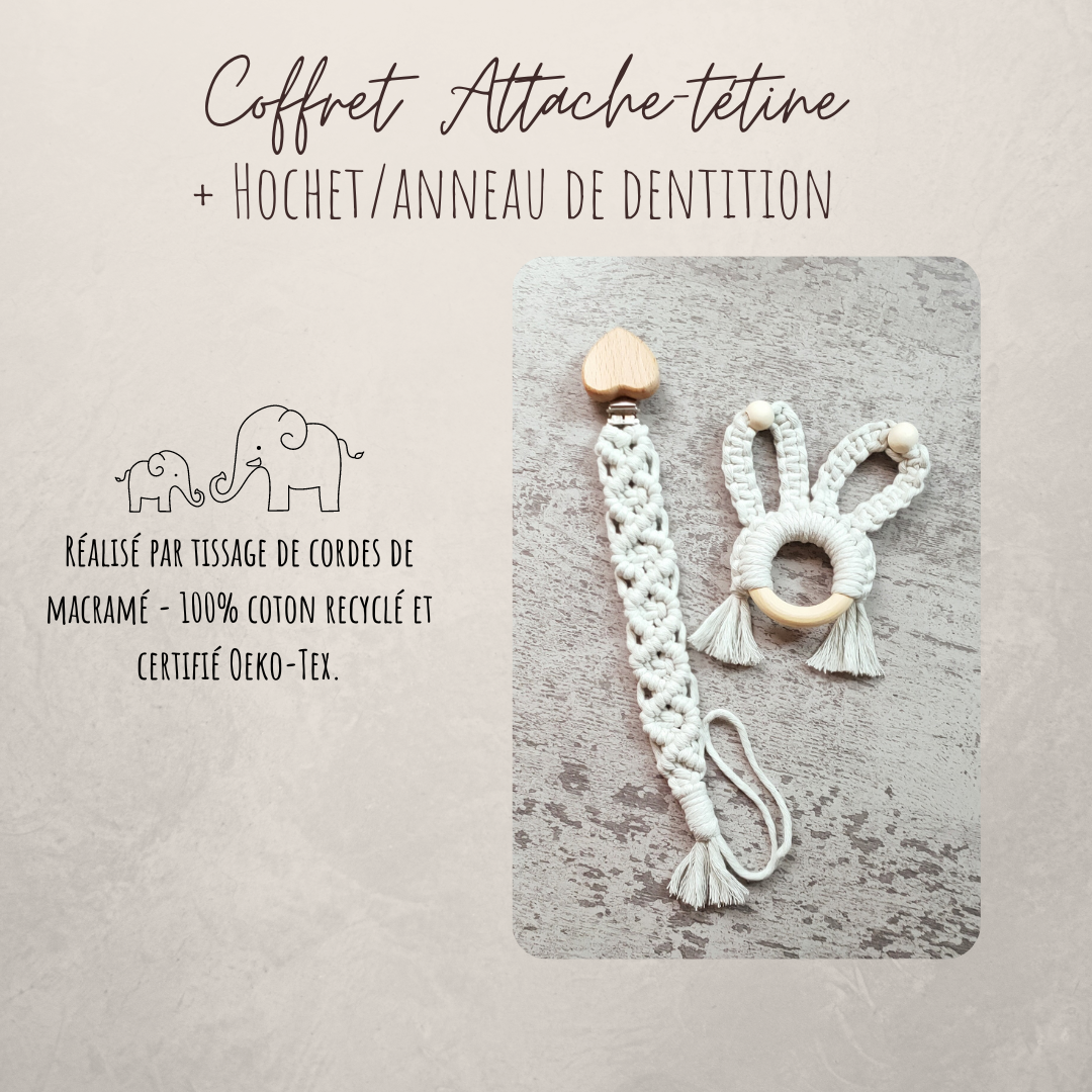 Coffret Attache-tétine + Hochet/anneau de dentition